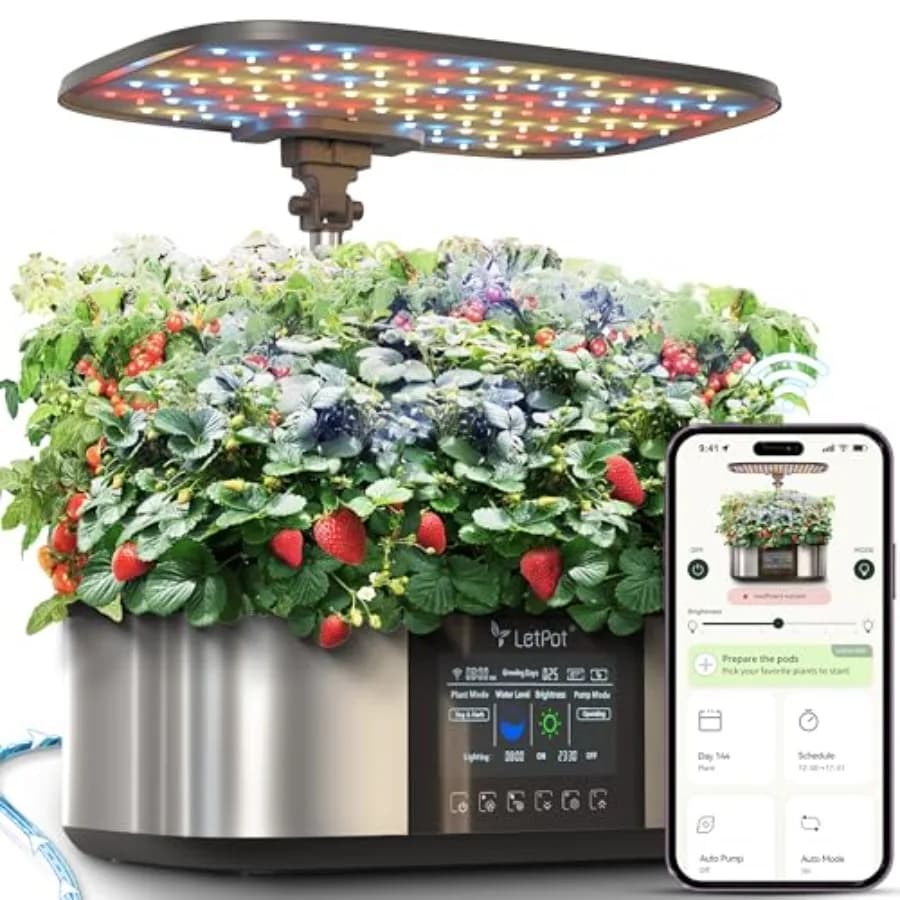 Kit per sistema di coltivazione idroponica da interno per uso domestico, in plastica ABS, nero, con 21 vasi, controllo APP WiFi, luce LED da 36W e funzione automatica.