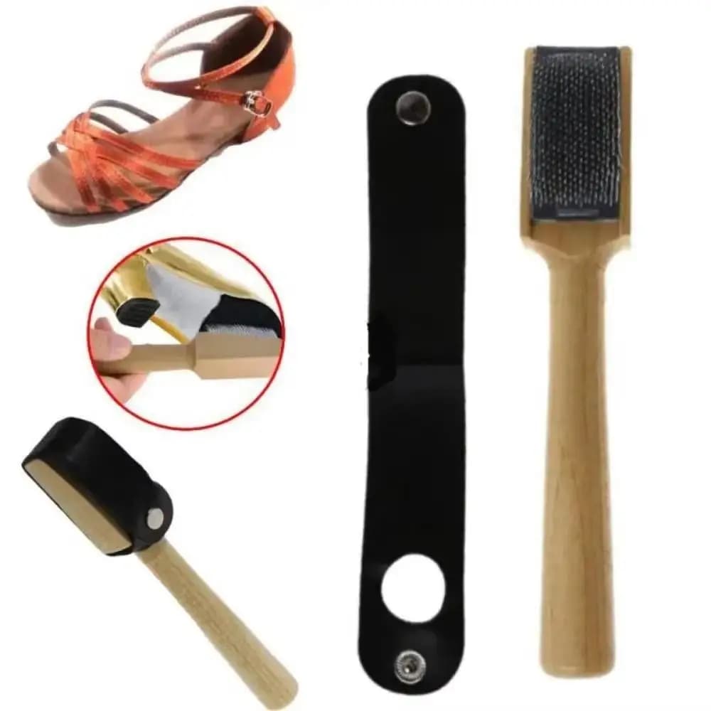 Spazzola in legno per scarpe da ballo con copertura protettiva, spazzola resistente in filo metallico, testa della spazzola multifunzionale in acciaio inossidabile