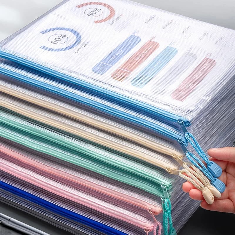 Borse portaoggetti con cerniera in rete Borsa per documenti Custodia impermeabile con cerniera Cartelle di file A3 A4 A5 A6 Forniture per ufficio scolastico Astuccio per matite Organizzatore