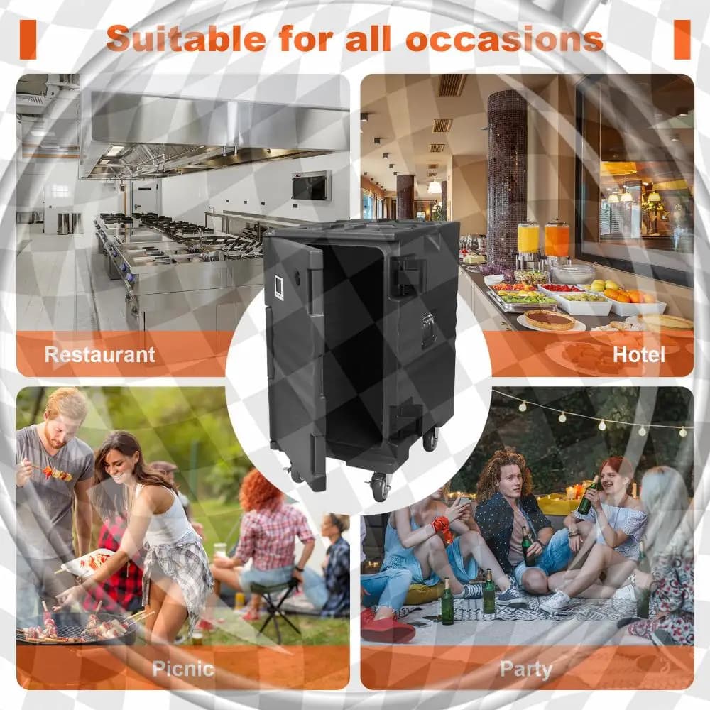 118QT Insulated Food Pan Carrier Keep Cold and Warm Transportation Container with Wheels W/Handles for Restaurant Canteen