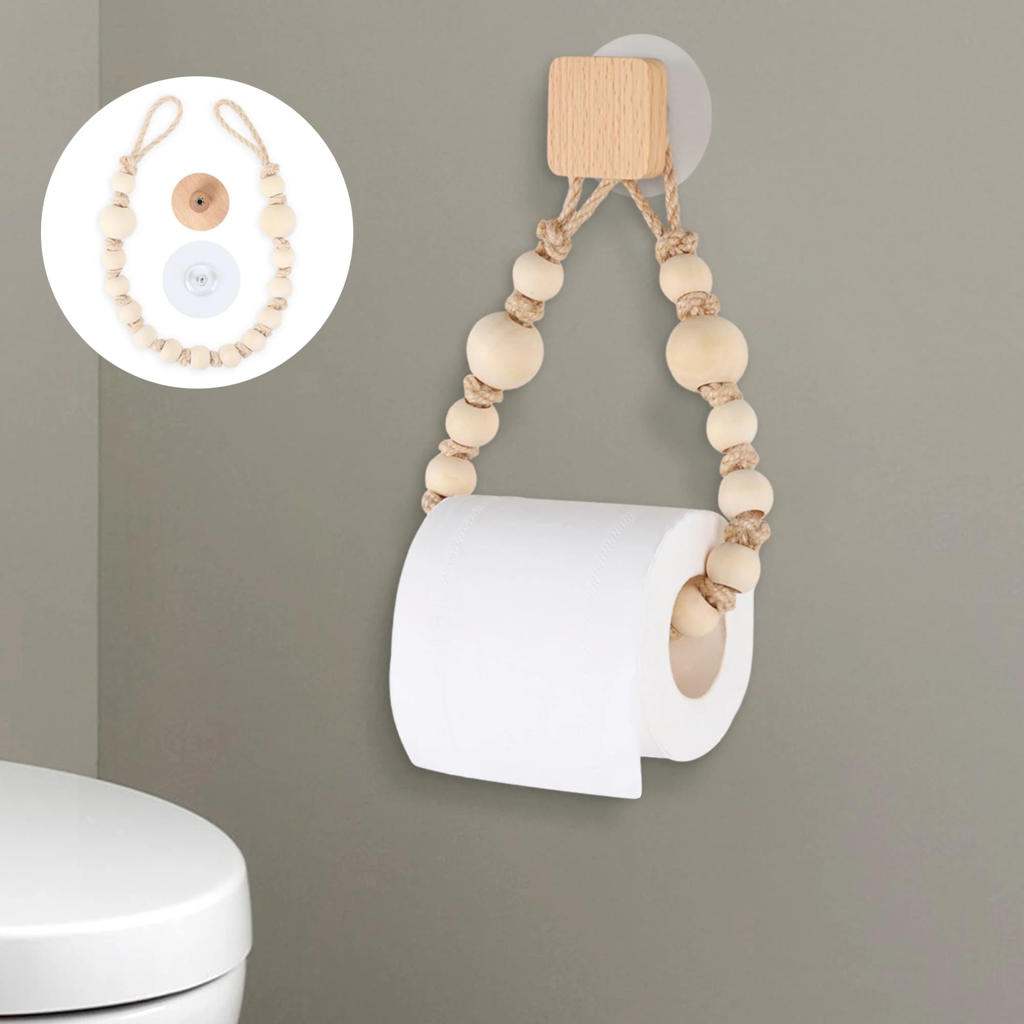 Adesivo senza chiodi Portasciugamani Bagno Gancio in legno Portasciugamani di carta Set di accessori per WC da bagno Staffa porta carta