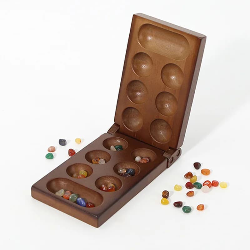 Mancala Antico, Gioco da Tavolo Strategico Africano con Pietre Preziose, Portatile Pieghevole da Viaggio, Divertente e Difficile, Rompicapo, Regalo Ideale