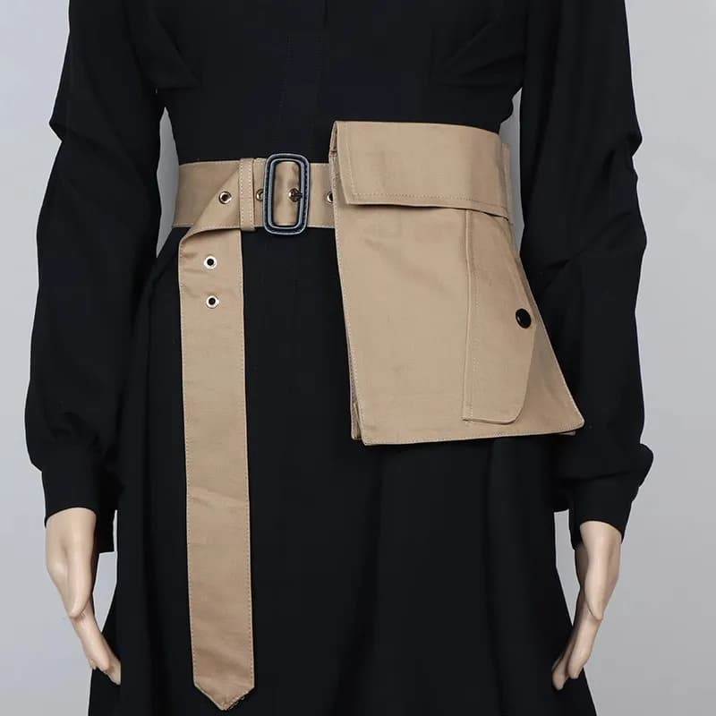 Moda donna nero kaki tasca corsetto femminile fascia da smoking cappotto cintura abito decration cintura larga J356