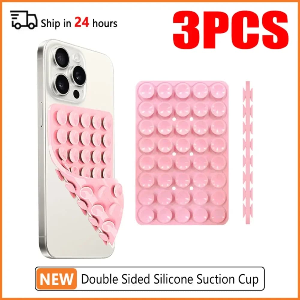 Phone case with double face silicone suction cup, removable support, silicone rubber pad for selfie and video, fixing pad