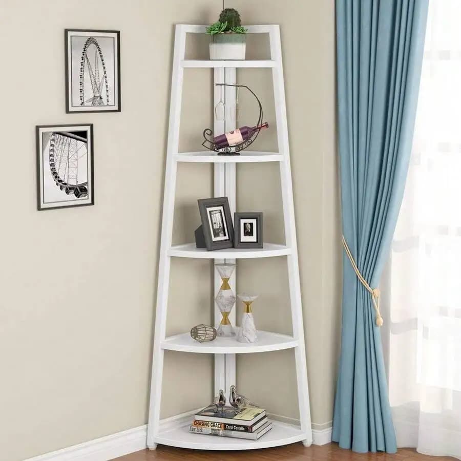 5-Tier Corner Bookshelf White - Boho Space-Saving Floor Storage Rack, Lightweight PP Material Easy Assembly For Living Ro