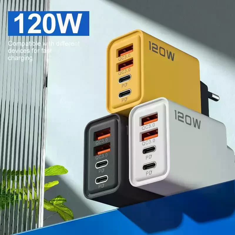 1Pcs EU US UK Plug Travel 4 Port 120W USB C Fast Charger Station PD QC3.0 Wall Adapter For Phone