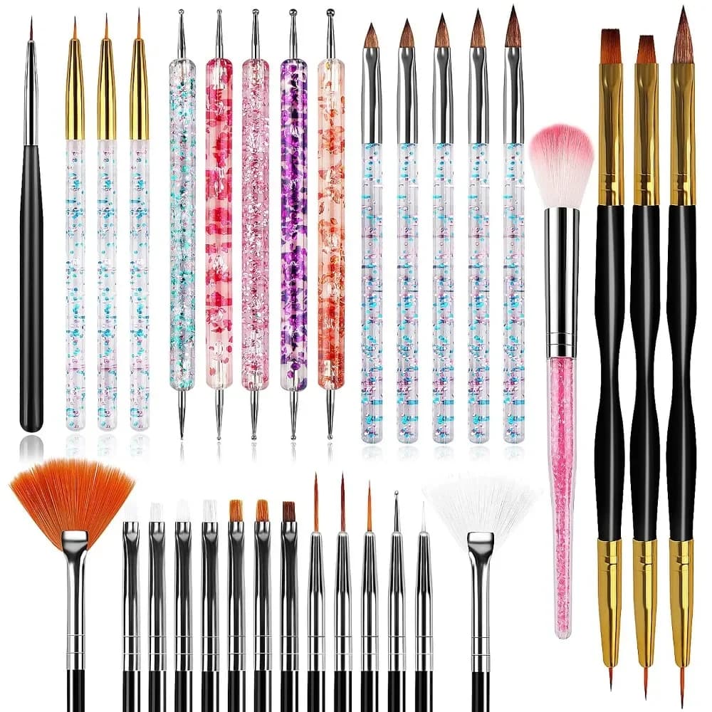 32pcs Nail Art Brushes, Acrylic Brush, Liner Dotting Tools For Beginners | Complete Nail Art Tool Set with Liner, Dust, Dotting & Drawing Brushes, Perfect for Detailed Designs, Great for Home & Salon