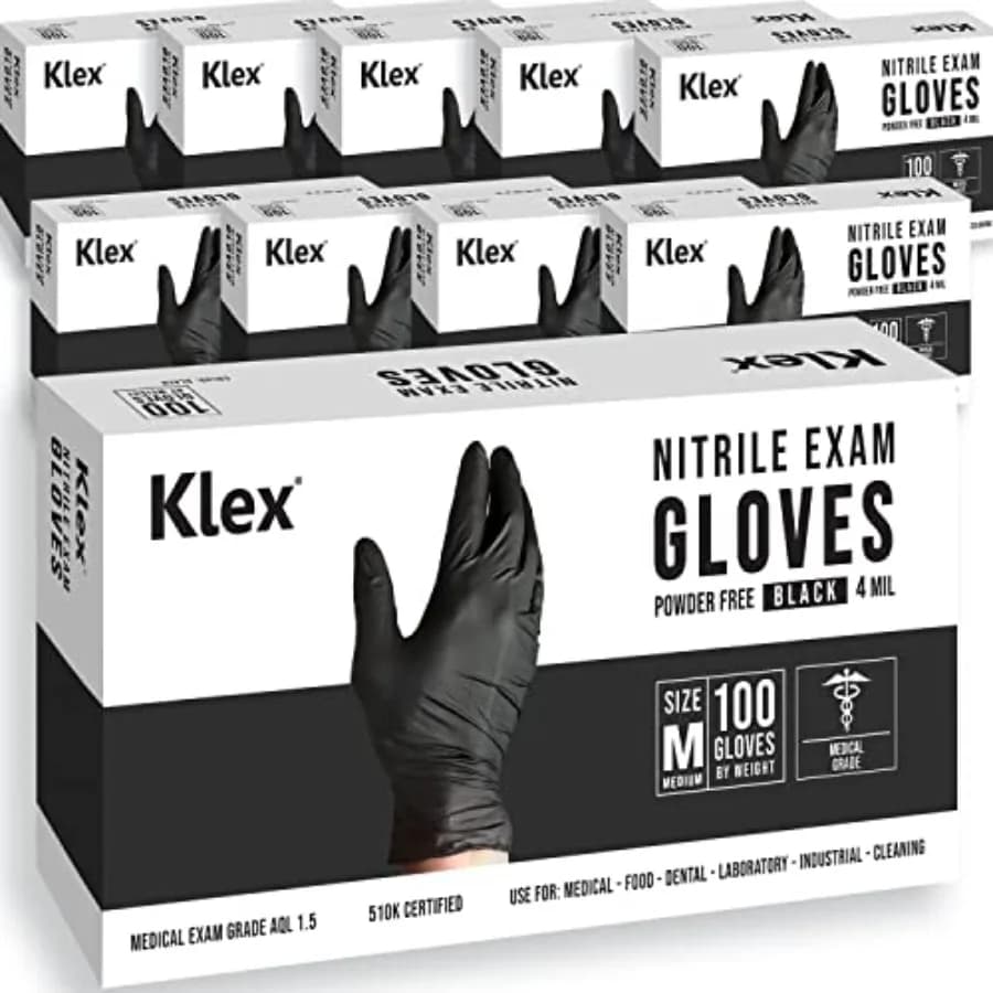 Guanti in Nitrile per Esami - Senza Lattice, Sicuri per Alimenti, Neri, Confezione da 00.000 Pezzi, Taglie S, M, L, XL