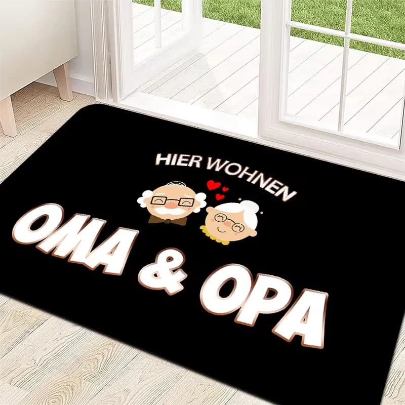 Tappetino a tema Nonni Tedeschi HIER WOHNEN OMA&OPA, caldo tappeto decorativo in flanella con cartoni animati, universale per interni ed esterni