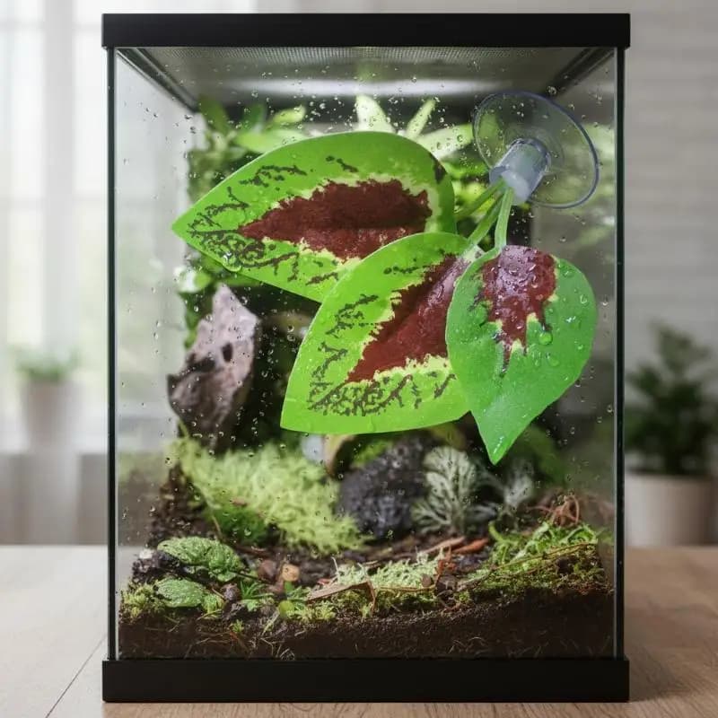 Habitat per Rettili con Foglie Artificiali per Arrampicata, Letto di Riposo per Acquario, Decorazione per Allevamento di Lucertole, Serpenti e Tartarughe