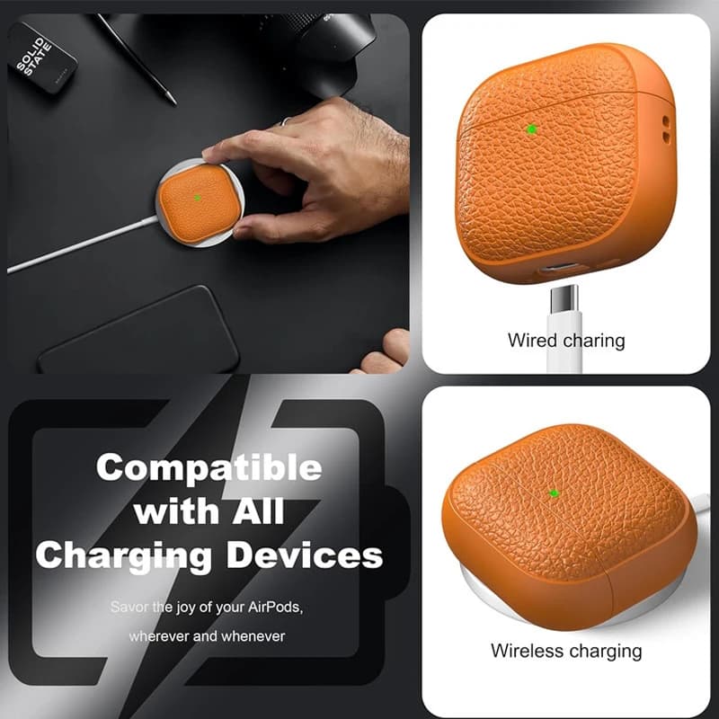 for AirPods Pro 3 Leather Case with Cleaner Kit [Front LED Visible] Protective Cover for AirPods 4 Pro 3 Wireless Earphone