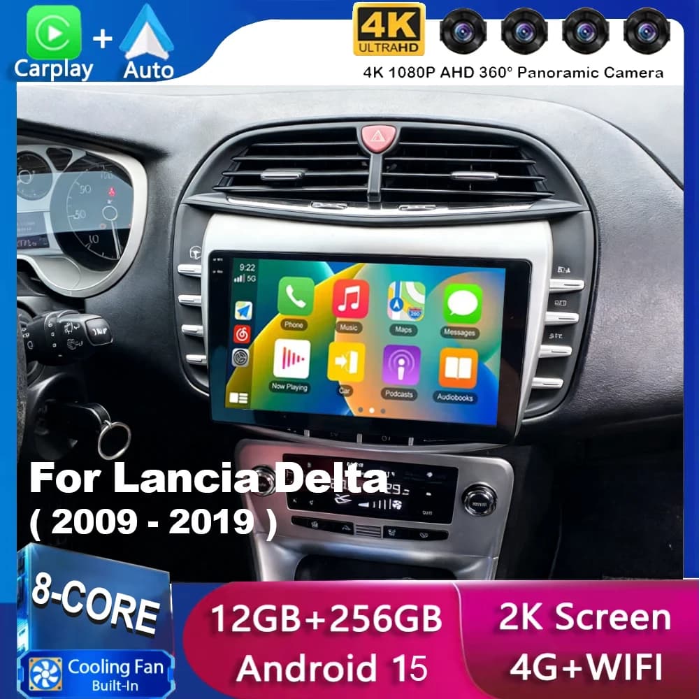 Android 15 Stereo Lettore radio multimediale autoradio Per Lancia Delta 2009-2019 Carplay android auto GPS WiFi + 4G Veicolo