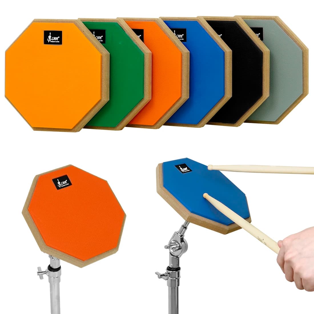 SLADE Tappetino per esercitazioni per batteria da 8 pollici Tappetino per batteria silenzioso Tappetino per batteria muto in legno di gomma per allenamento per batteria jazz Principianti