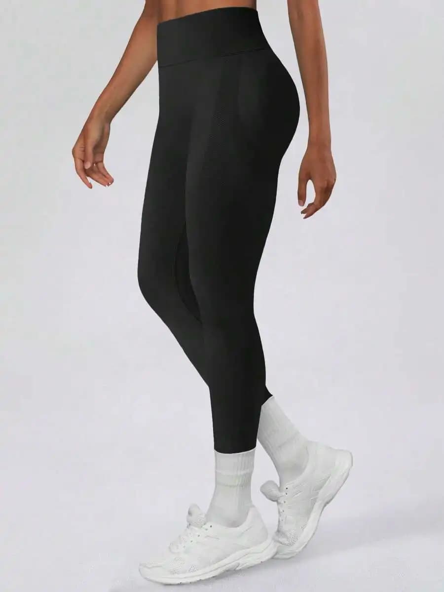 Leggings Sportivi a Vita Alta Senza Cuciture, Pantaloni Yoga Modellanti, Controllo Pancia, Skinny Arricciati, Neri