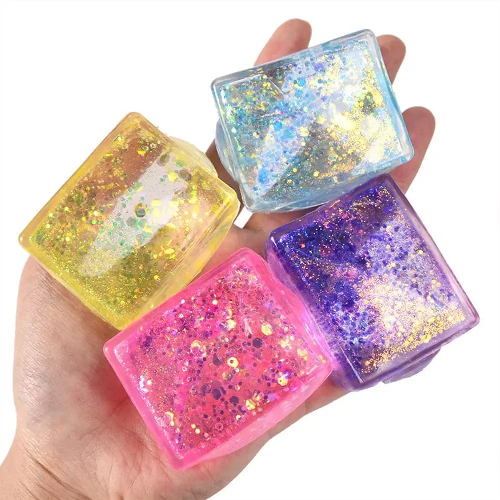 Cubo Antistress Glitterato a Forma di Cubetto di Maltose, Giocattolo Decompressione a Lenta Risposta, Squishy per Bambini e Adulti