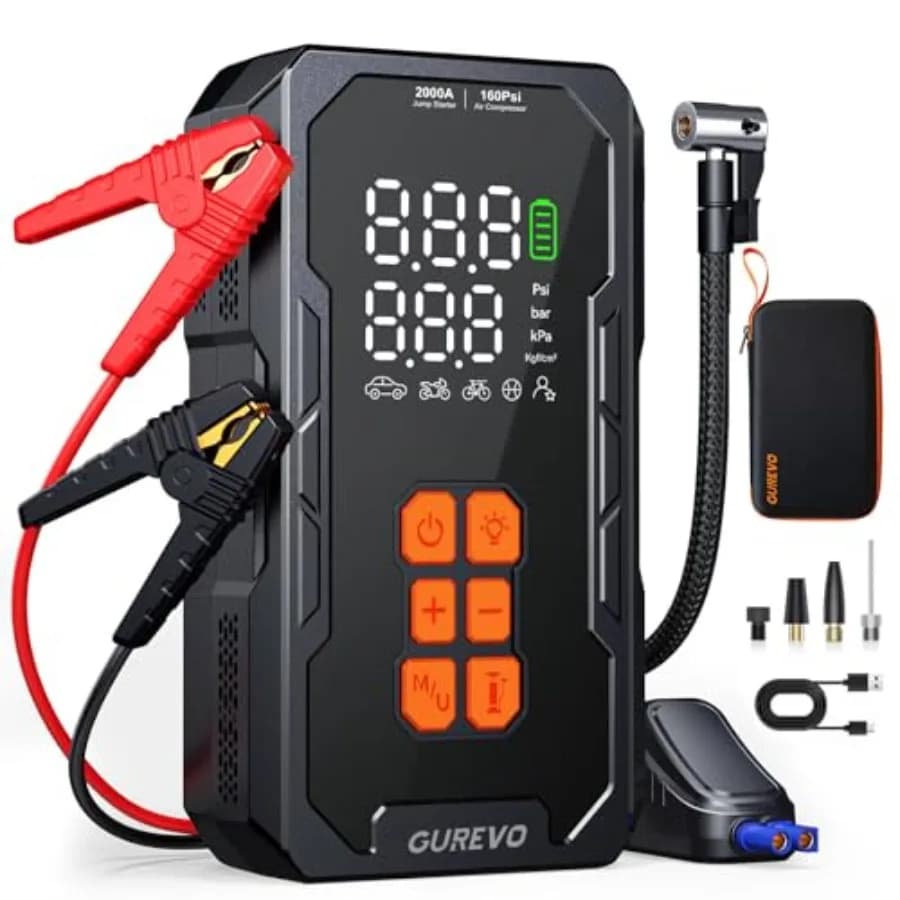 Avviatore di Emergenza 5000A Max con Compressore d'Aria, Avviatore Portatile per Batteria Auto con Gonfiatore Pneumatici 160PSI a Spegnimento Automatico