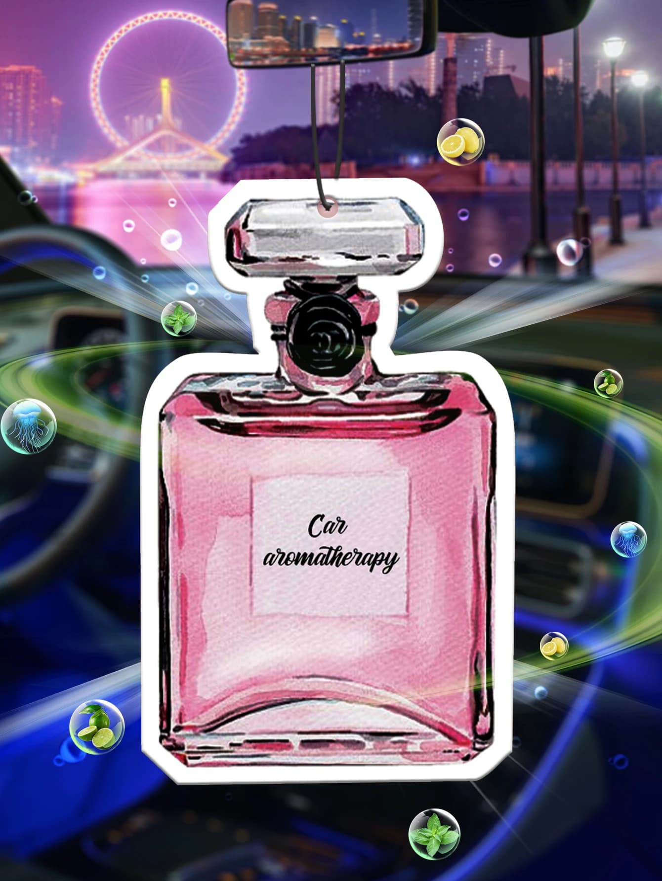 Auto Aromatherapy Perfume Deodorant for environments Japanese cartoon Anime Mirror Rearview Pendant Scented air exit WC Bottle pink