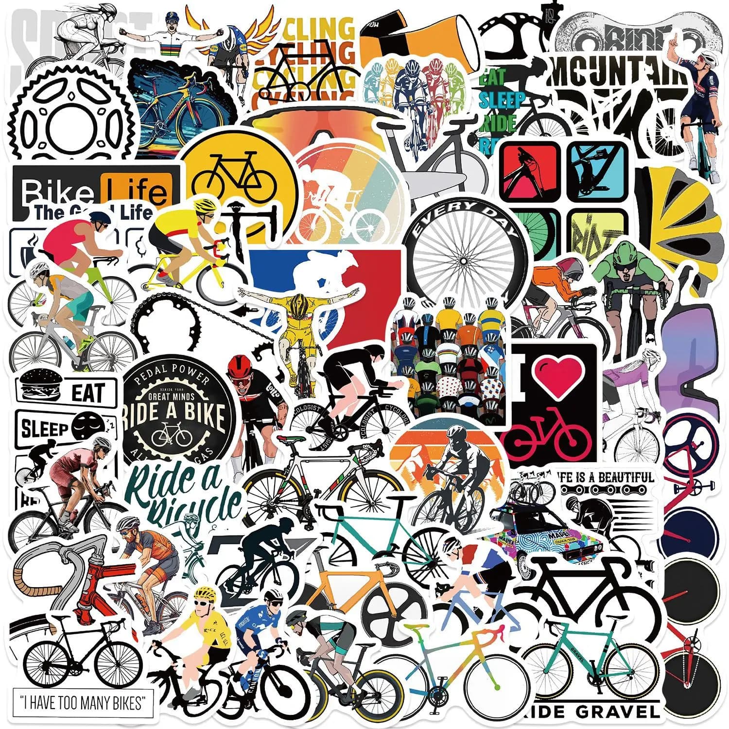 50-100 PCS Inspirational Cartoon Bicycle Graffiti Stickers, Waterproof Vinyl Decals for Guitar, Notebook, Luggage, Bike DIY Deco