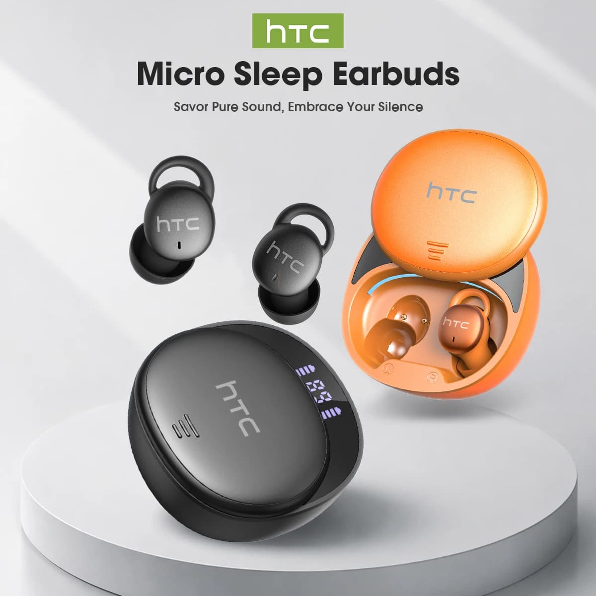 HTC Sleep In-Ear Headphones Ultra Light Wireless Earbuds for Side Sleepers White Noise Cancelling Blocking Comfort Fit