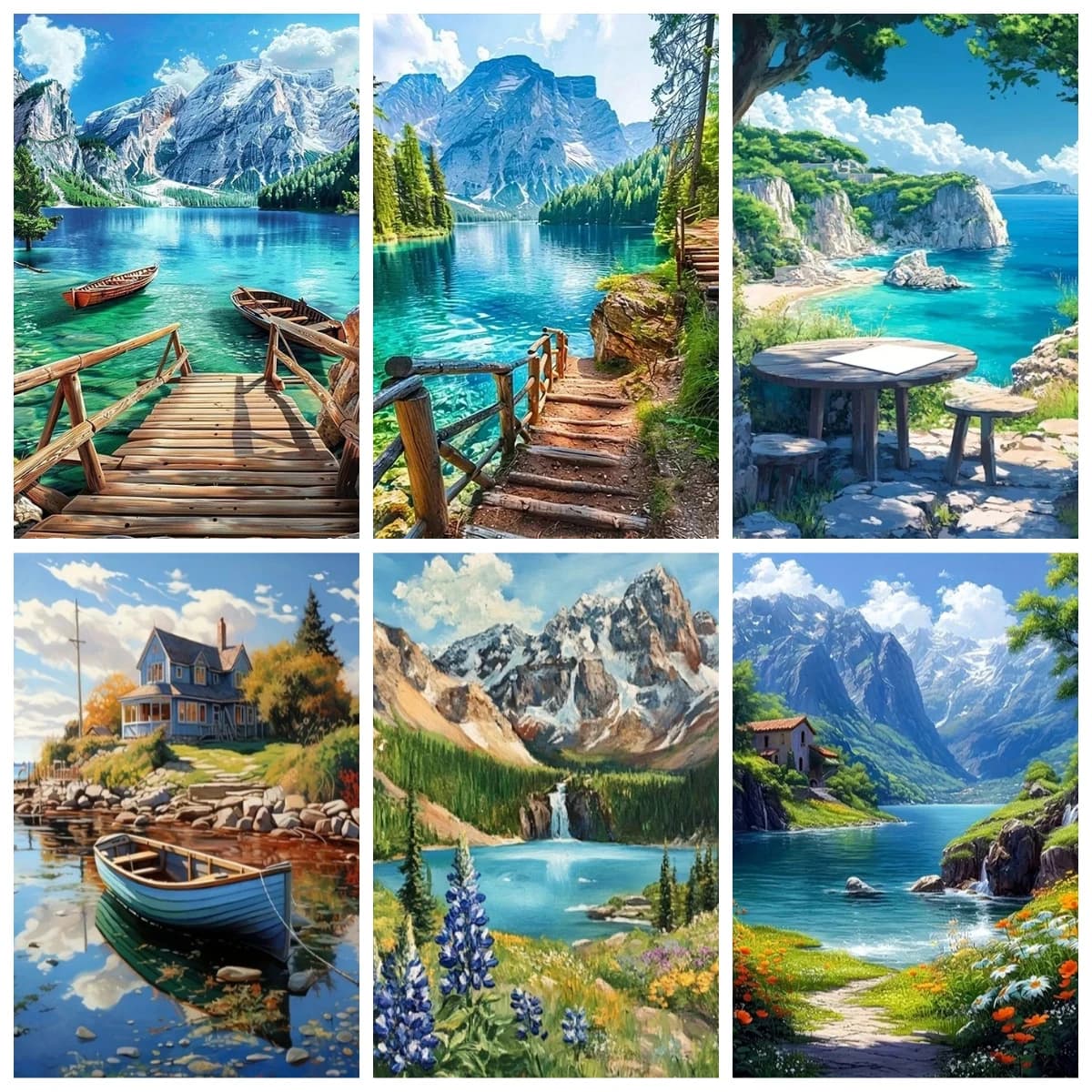Oil Painting By Numbers Seaside Landscape Colorful Paint on Canvas Art Kits Sea House Mountain Unique Gift