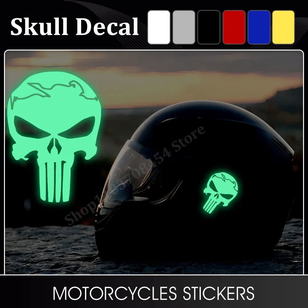 Adesivi luminosi per moto con testa di teschio Decorazione per casco da moto impermeabile Accessori per decalcomanie per carenature laterali per serbatoio carburante per moto