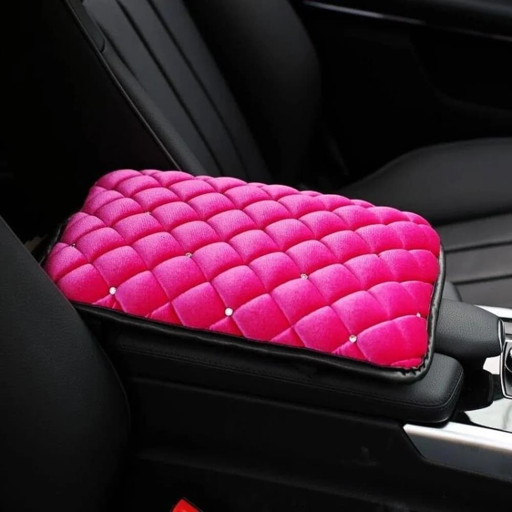 Comodo Copri Bracciolo per Auto in Morbido Pelle Scamosciata con Dettagli a Diamante, Cuscino Ergonomico con Base Antiscivolo, Adatto alla Maggior Parte delle Auto per la Guida Quotidiana