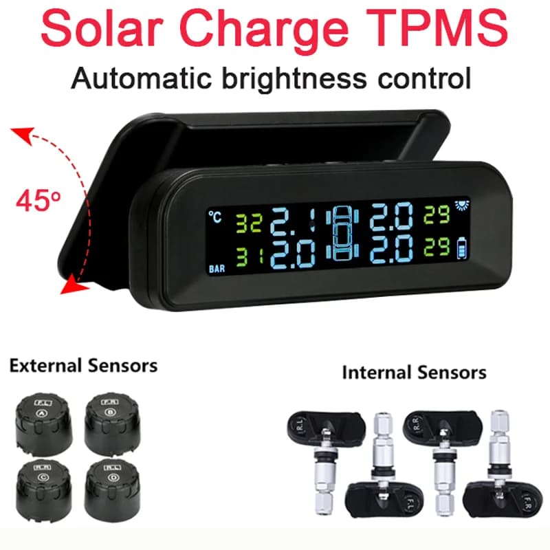 Smart car TPMS sistema di monitoraggio della pressione dei pneumatici orologio digitale solare display LCD sistema di allarme di sicurezza della temperatura della pressione dei pneumatici per auto