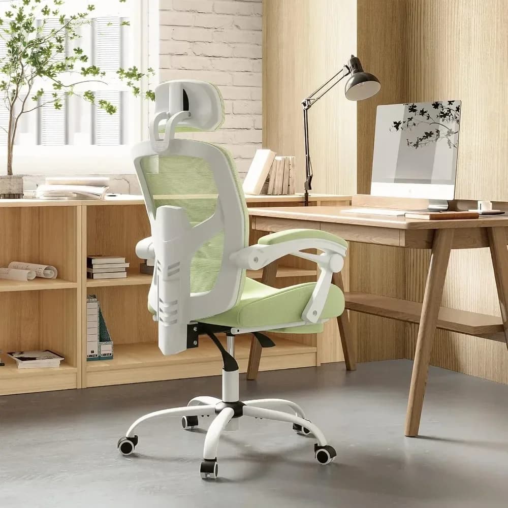 -Sedia da ufficio ergonomica, sedia da lavoro per casa girevole con schienale alto reclinabile in rete con schienale alto e cuscino di supporto lombare