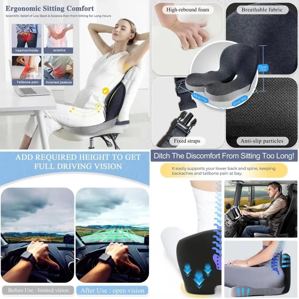 Ergonomic pillow in Memory Foam with Adjustable Strap - L Shape for Seats from Office, Auto and Gaming, Light Grey