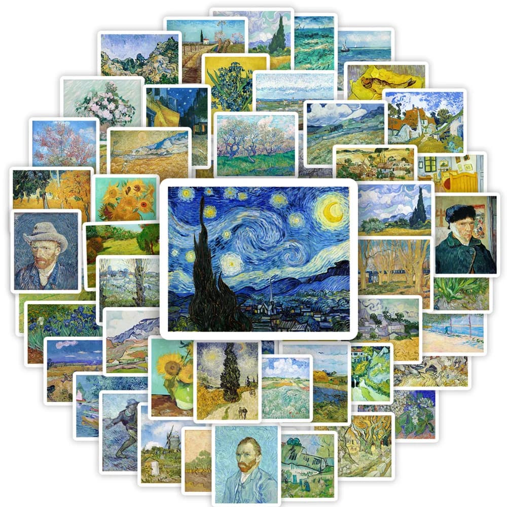 Van Gogh Dipinti Adesivi opere d'arte Paesaggio Autoritratto Decal per laptop Telefono Scrapbook Bagagli Tazze decorative Impermeabili
