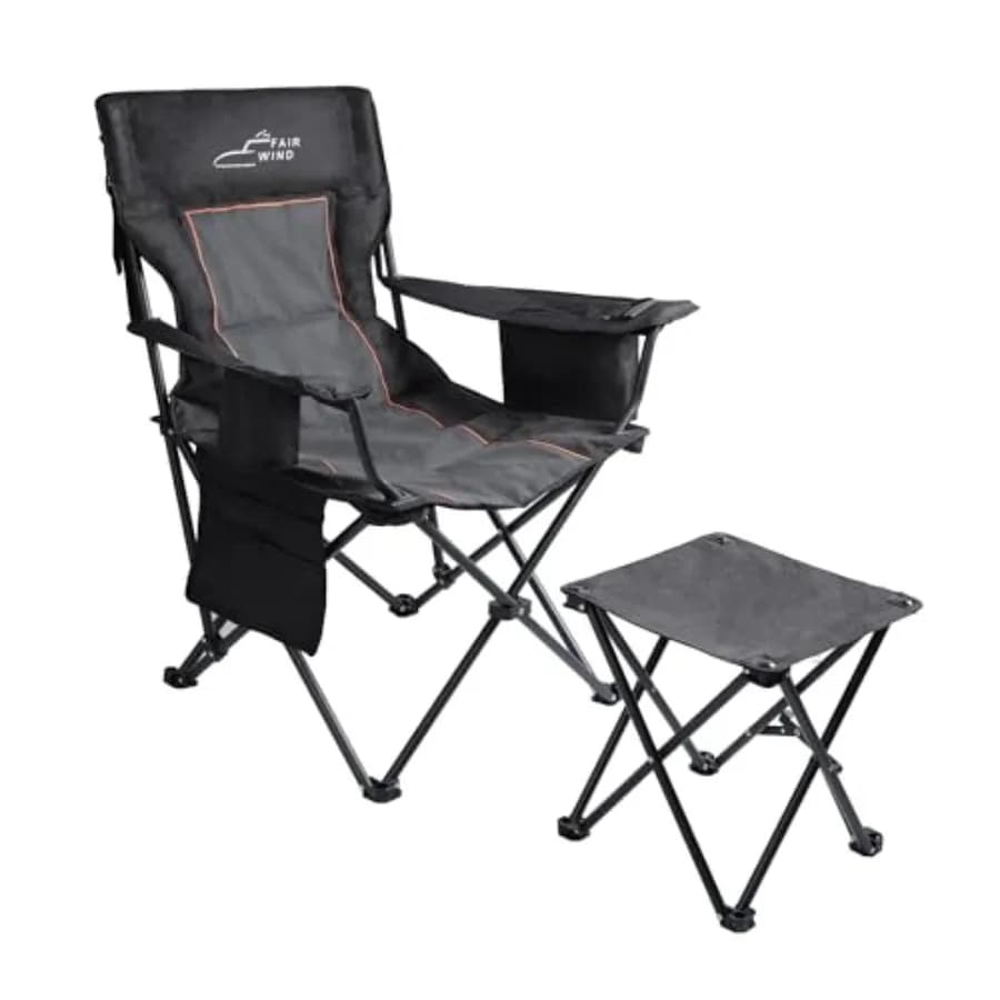 Sedia da campeggio imbottita oversize con poggiapiedi e borsa frigo, supporto resistente fino a 136 kg