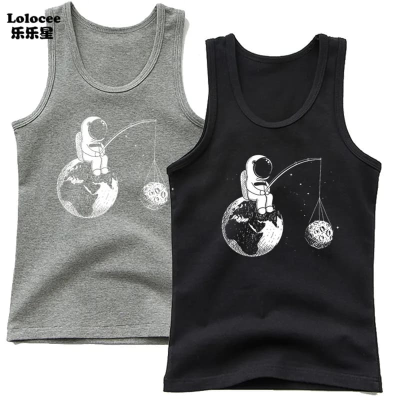 Funny Kids Singlet Boys New Summer Fashion Cartoon Astronaut Print Tank Tops Universe Space Sleeveless T Shirt