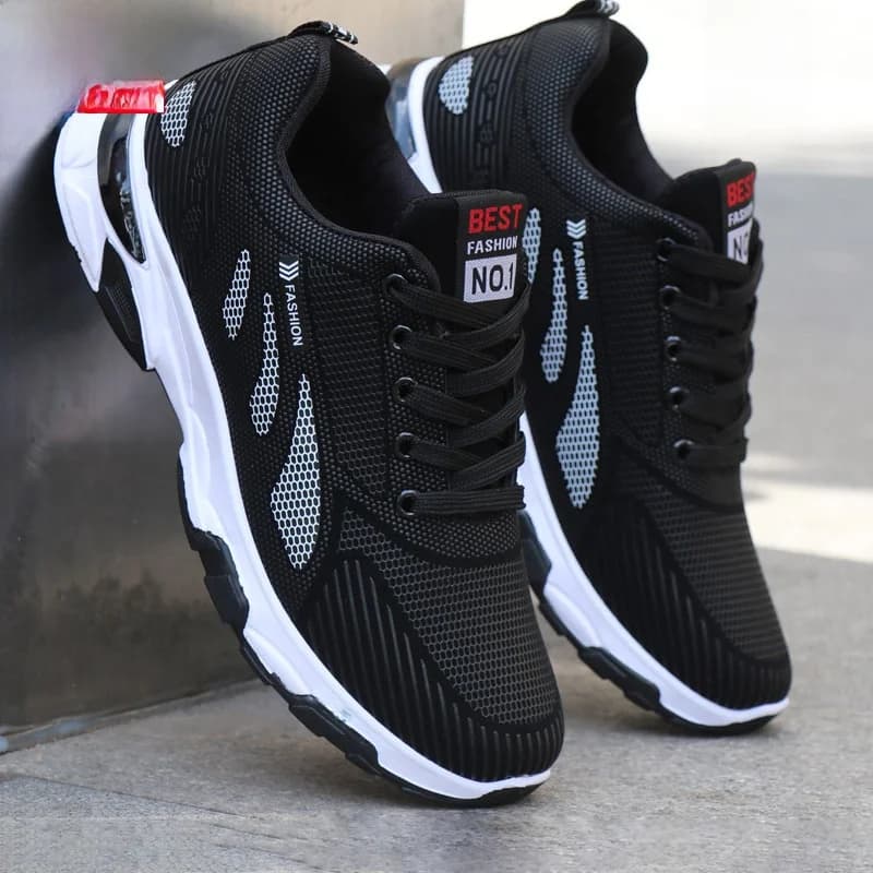 Black Leather Running Shoes Men's Summer Thin New Fashion Casual Breathable Sports Shoes Mesh Upper Low Top Sneakers