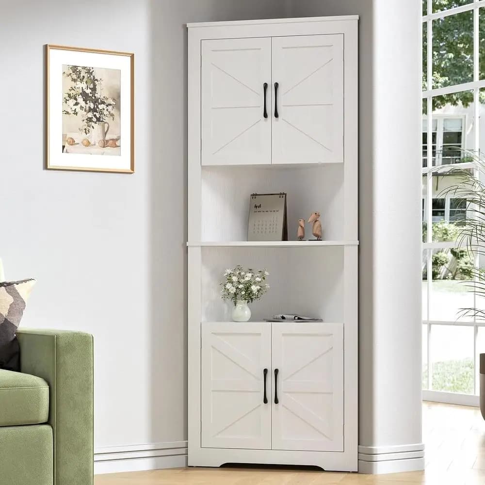 Mobiletto Alto Armhouse da 67 Pollici con 5 Ripiani - Organizzatore Salvaspazio per Bagno, Cucina, Soggiorno in Bianco