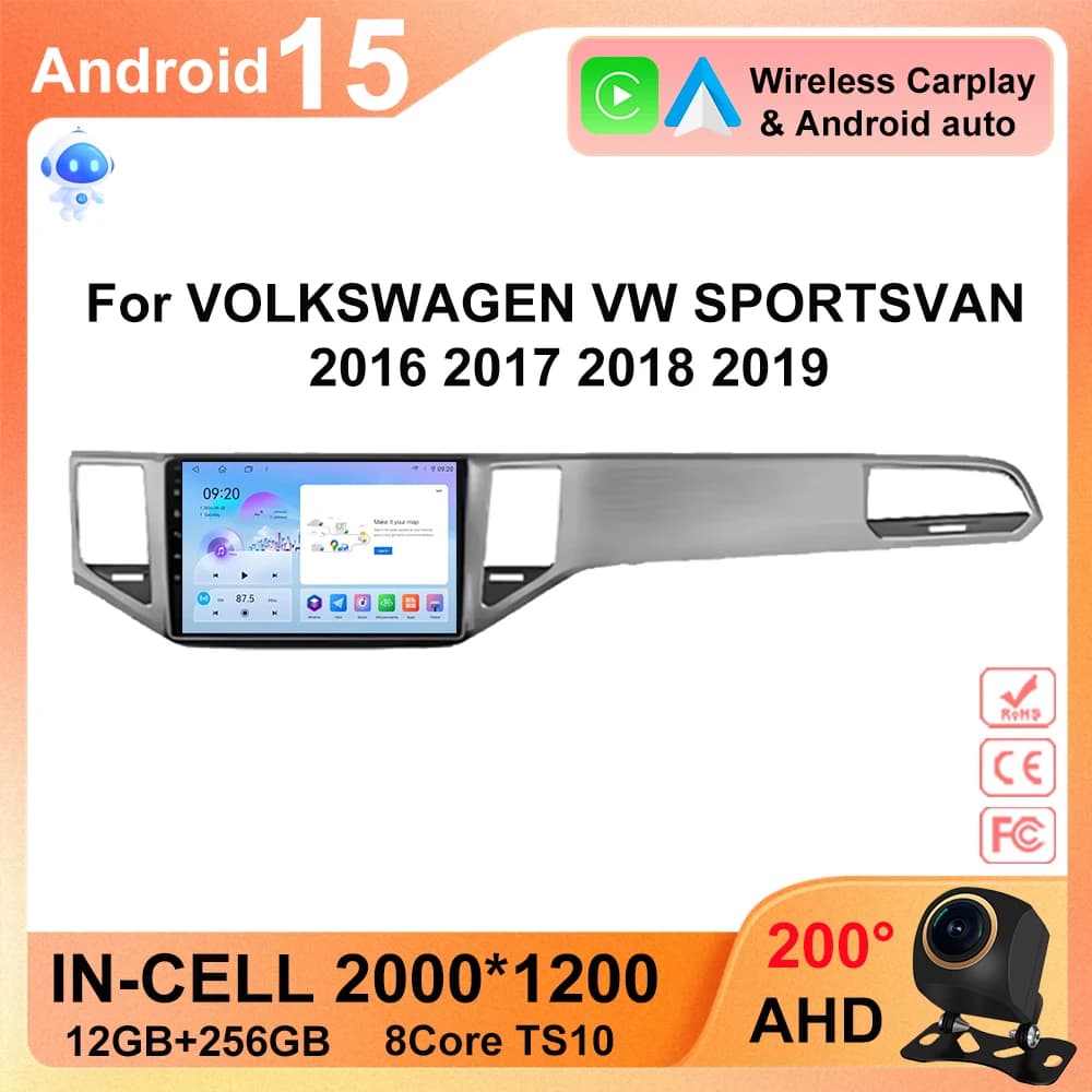 Autoradio Android 15 Per Volkswagen VW Sportsvan 2016-2019 Radio Lettore Multimediale 5G WIFI Navigazione GPS NO 2Din Carplay