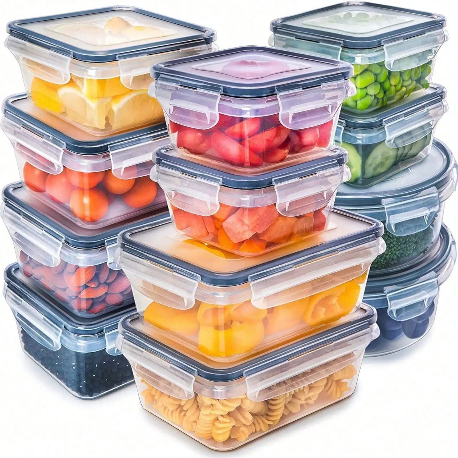 12 Plastic Sealed Food Storage Boxes, Suitable For Storing Grains And Fruits. The Appearance Is Transparent And Clear. They Can Be Used To Store Tea, Dried Fruits And Spices, And Are Suitable For Use As Lunch Boxes In The Freezer And Dishwasher.