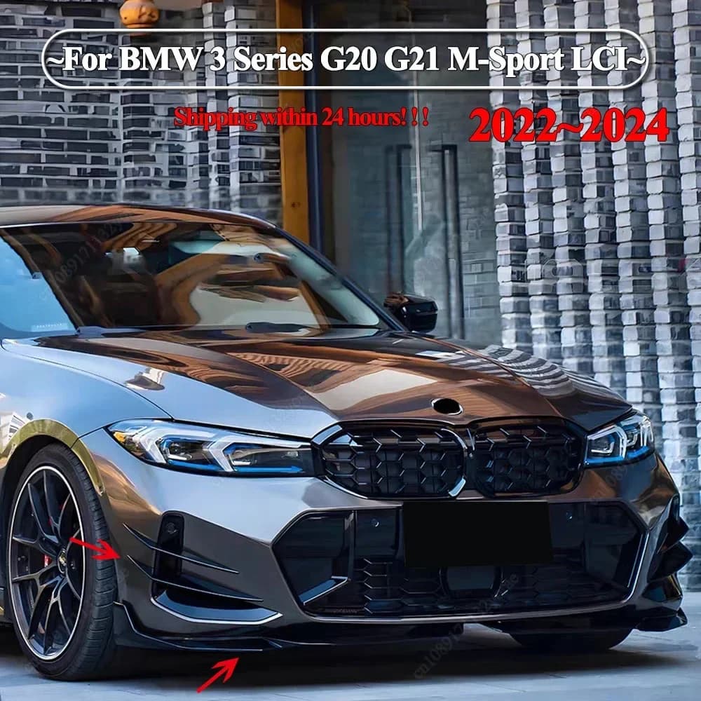 For BMW G20 G21 318i 320i 330i M340i 2022-2024 + LCI M-Sport bumper Front Splitter Lip Spoiler Diffuser and Canard Trim Adhesive
