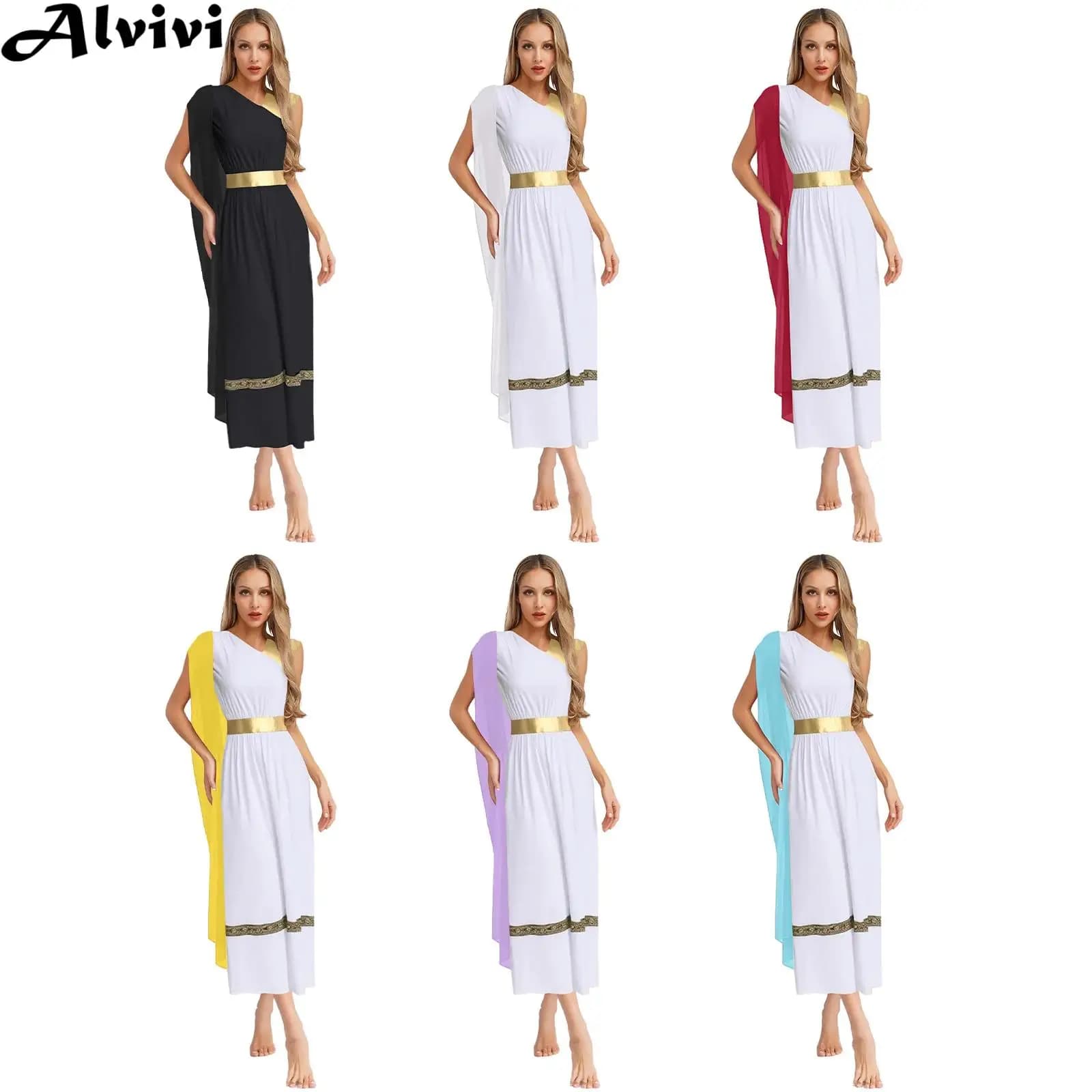 Abito da donna toga greca Coro Culto Tunica Abito Festa di Halloween Dedesse greche antiche Principessa Imperatrice romana Costume cosplay