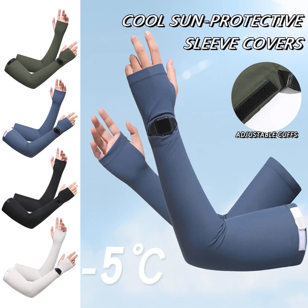 1 Paio di Manicotti Rinfrescanti UPF50+ per Uomo, Protezione Anti-UV per Ciclismo e Guida, Manicotti in Seta Ghiacciata Traspiranti Senza Dita