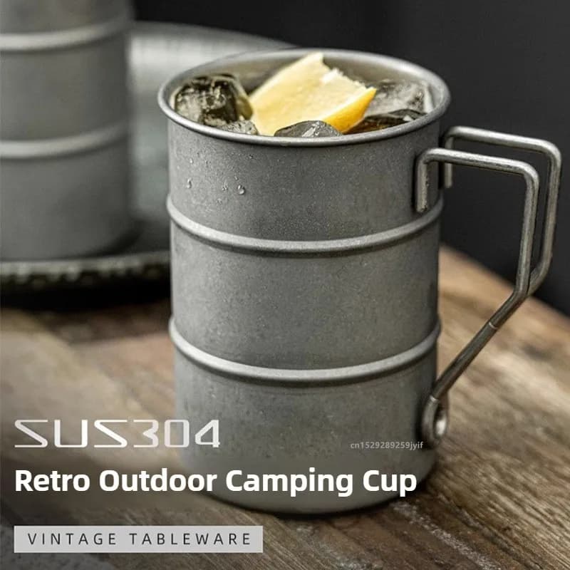 Tazza Vintage in Acciaio Inossidabile 304 | Tazza Portatile per Campeggio all'Aperto | Tazza da Birra in Metallo Stile Industriale 350ml/500ml per Picnic