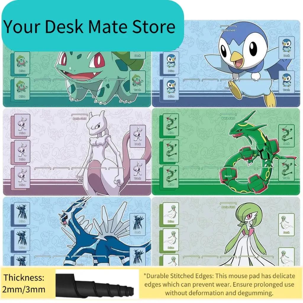 Tappetino da Gioco 600X350X2Mm per Carte PTCG, Bulbasaur, Piplup, Rayquaza, Mewtwo, Gioco da Tavolo per Giocatore Singolo