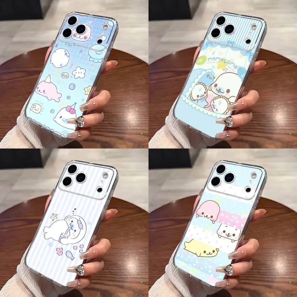 CUTE M-Mamegoma Seal Phone Case For iPhone 17 16 15 14 13 12 11 Mini Pro Max Plus Transparent Cover