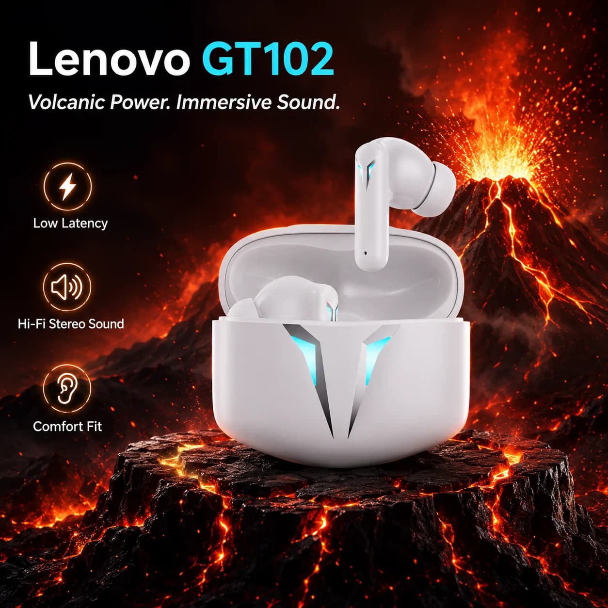 Lenovo GT102 Wireless E-sports Headset TWS Bluetooth 6.0 Earphones Music Gaming Earbuds 50ms Ultra-low Latency HD Voice CallsNEW