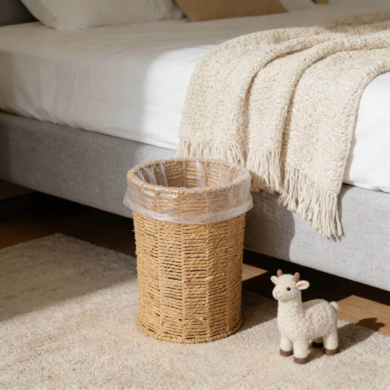 Paper Rope Trash Can Matching Lid Paper Rope Bin Hand Woven Waste Basket Versatile Use Cylindrical Waste Bin Soft Weave Look