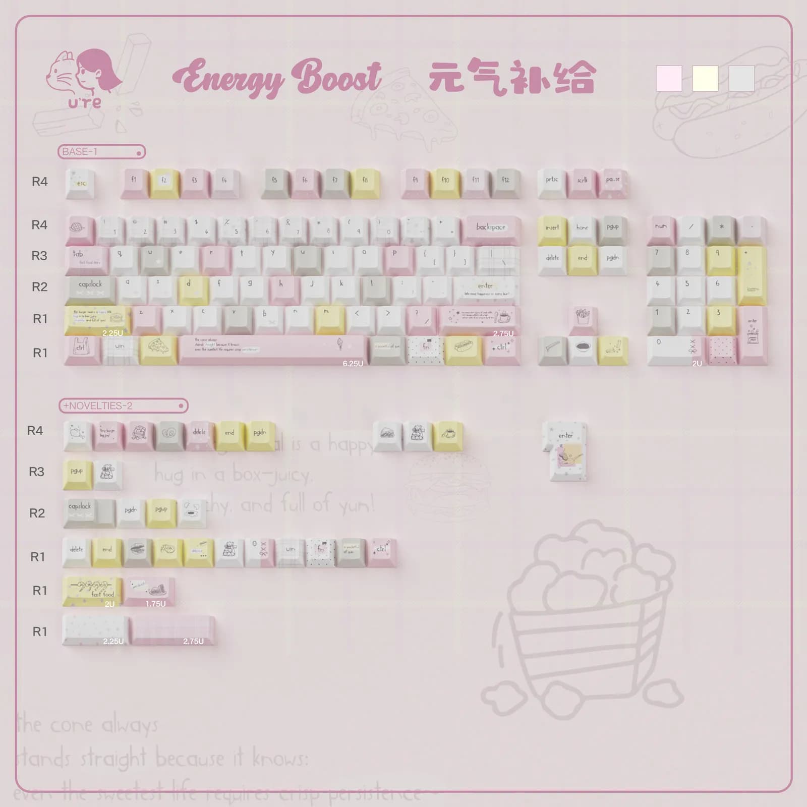 URE Energy Boost Keycaps PBT Dye Sub Cherry Profile Customized Pink KeyCaps For MX Switch Mechanical Keyboard
