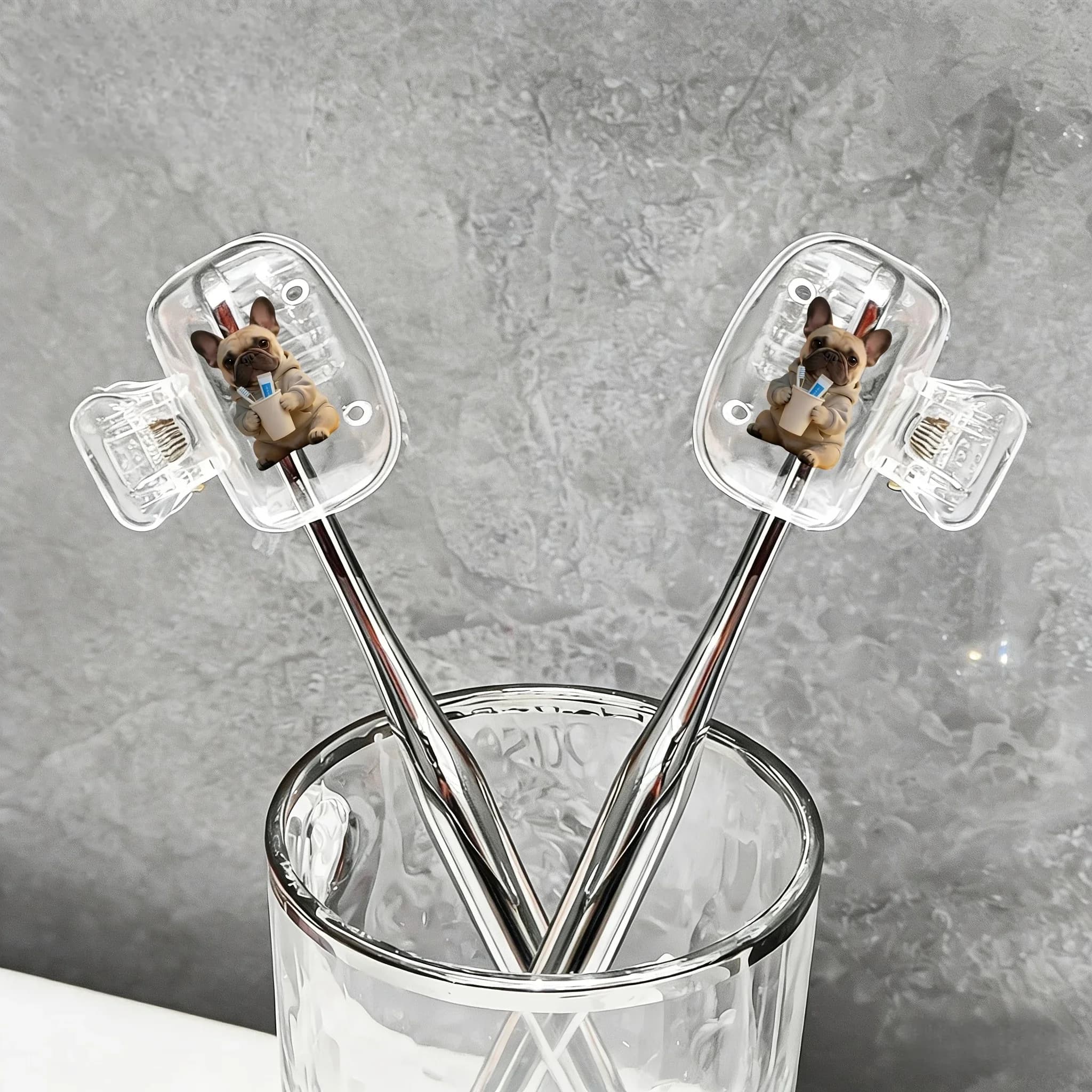 2pcs French Bulldog Portable Toothbrush Holders Storage Box Bathroom Accessory for Home And Business Travel Daily Use And Trips