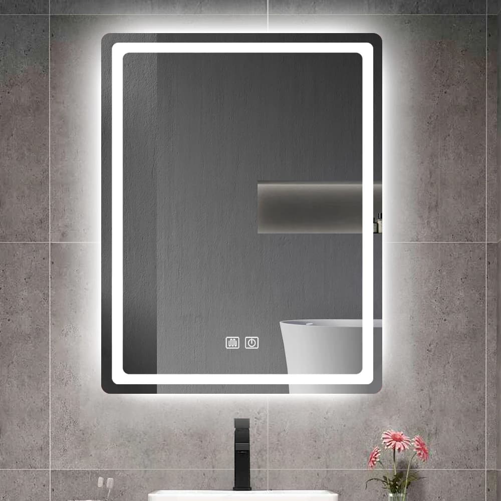 SH.KL Specchio da bagno a LED, specchio cosmetico con luci, specchio retroilluminato e illuminato frontale per parete, dimmerabile, antiappannamento