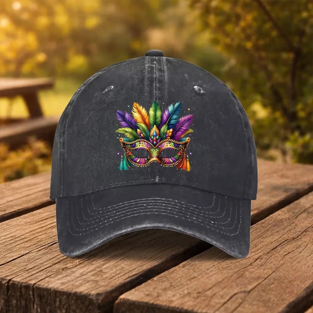 Cappellino da Baseball con Stampa Maschera di Carnevale, Regolabile, in Cotone Lavato, Stile Casual Snapback