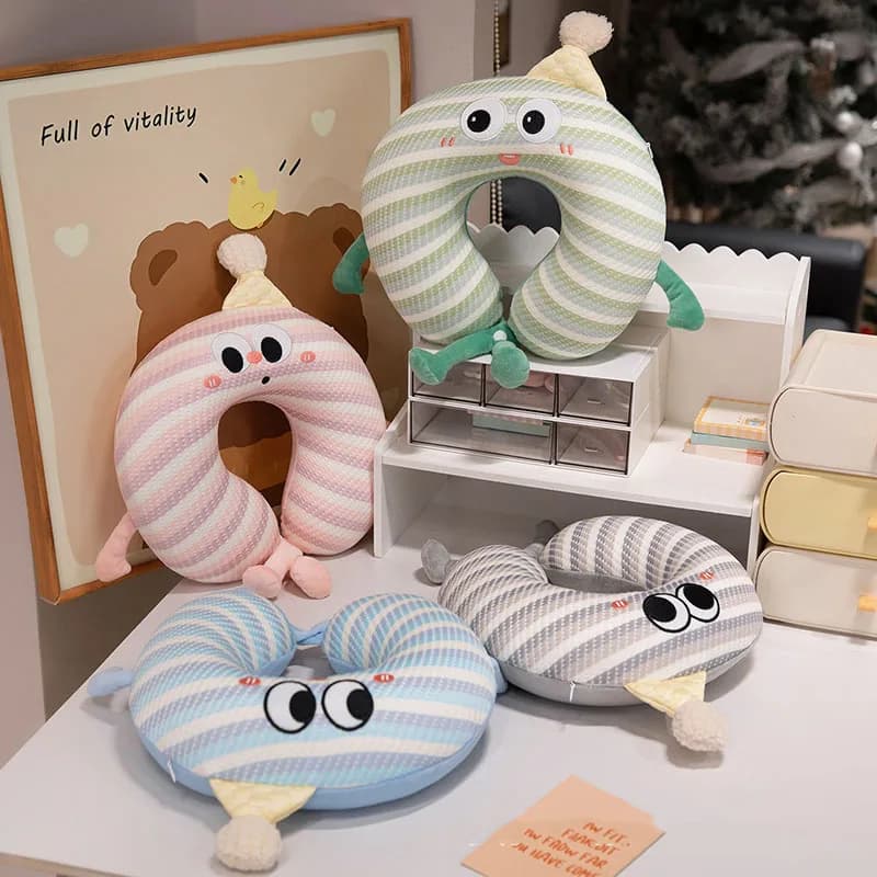 Cuscino multifunzionale per il collo a forma di U Cuscino imbottito rimovibile riempito in memory foam con fagioli di ghiaccio sul lato B