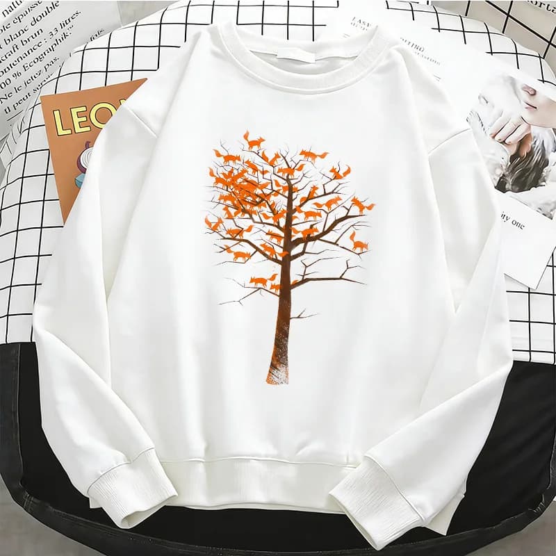 Felpa con Cappuccio con Stampa Gatto Divertente che si Arrampica sull'Albero, in Pile Morbido, Girocollo, Casual, da Donna